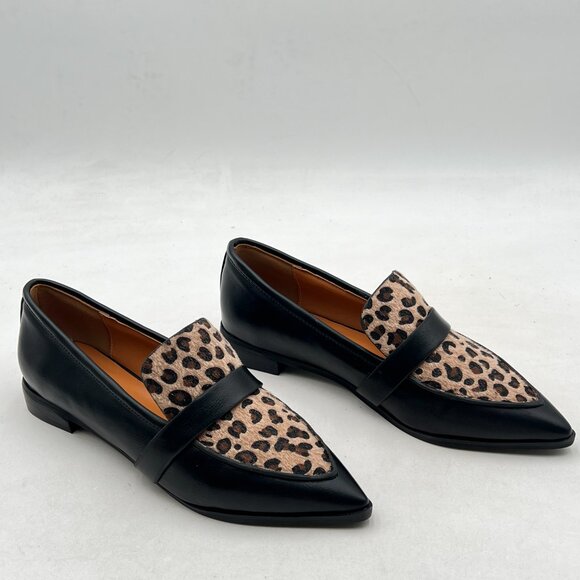 YDN Leopard Black Loafers Comfort Stacked Low Heel Poined Slip On Walking Shoes - Picture 4 of 8